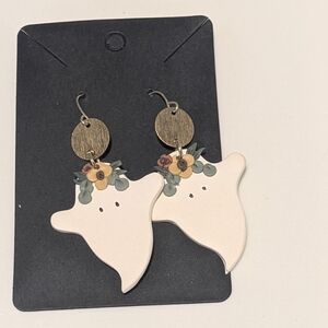 Clay Ghost Earrings with Floral Accents